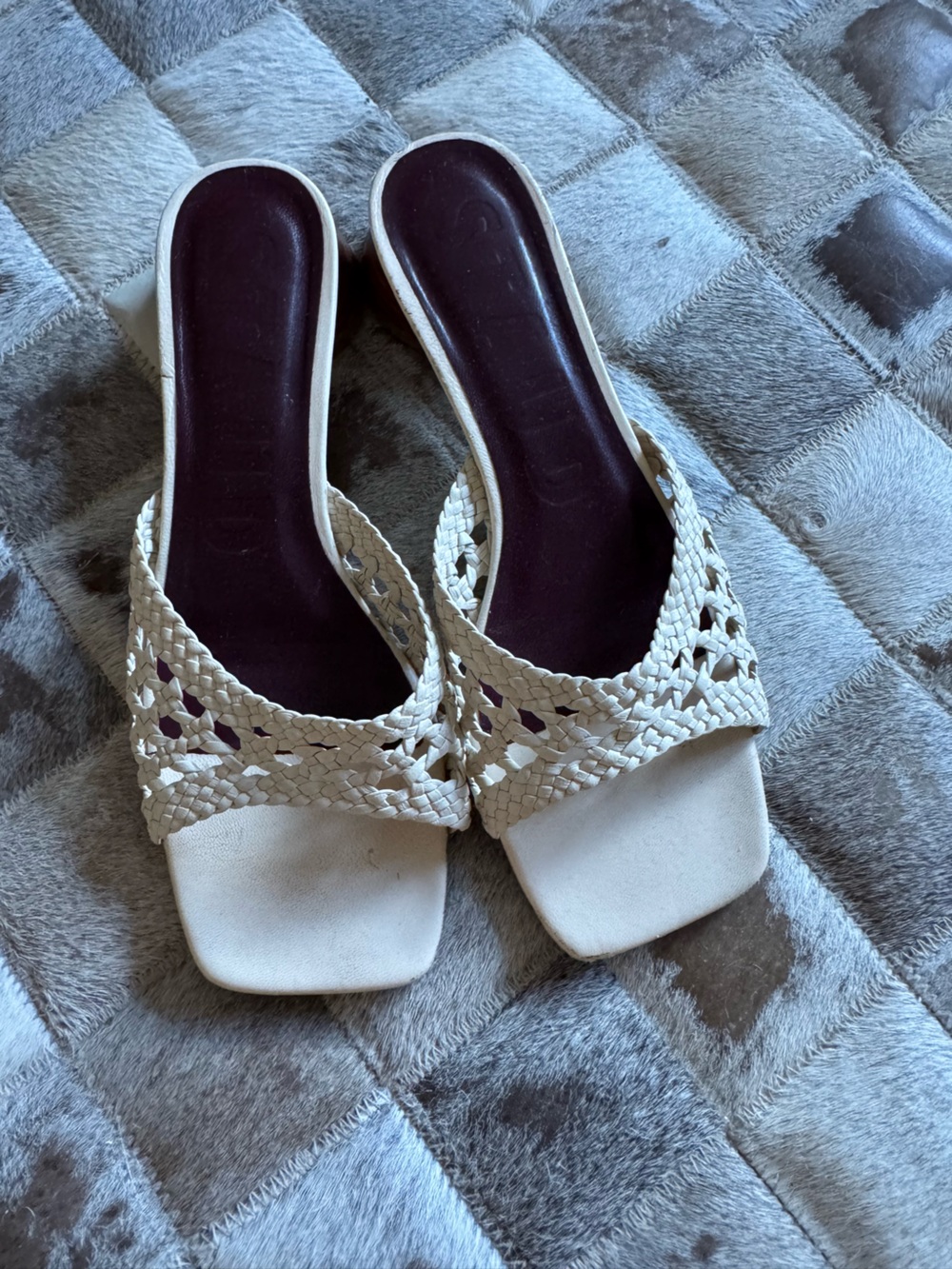 STAUD Cream Woven Square-Toe Slide Mules